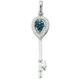 0.10 Carat (ctw) 10k White Gold Blue & White Diamond Ladies Key Pendant