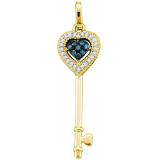 0.10 Carat (ctw) 10k Yellow Gold Blue & White Diamond Ladies Heart Key Pendant