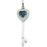 0.10 Carat (ctw) 10k White Gold Blue & White Diamond Ladies Heart Key Pendant