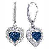 0.40 Carat (ctw) 10K White Gold Round Blue & White Diamond Ladies Dangling Drop Heart Earrings