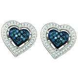 0.40 Carat (ctw) 10k White Gold Round Blue & White Diamond Ladies Heart Shape Earrings