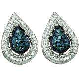 0.40 Carat (ctw) 10k White Gold Round Blue & White Diamond Ladies Fine Earrings