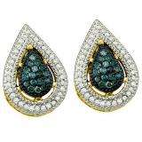 0.40 Carat (ctw) 10k Yellow Gold Round Blue & White Diamond Ladies Fine Earrings