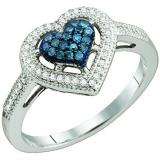0.25 Carat (ctw) 10k White Gold Blue & White Diamond Ladies Bridal Promise Heart Engagement Ring
