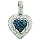 0.21 Carat (ctw) 10k White Gold Blue & White Diamond Ladies Heart Pendant
