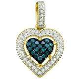 0.21 Carat (ctw) 10k Yellow Gold Blue & White Diamond Ladies Heart Pendant