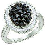 1.03 Carat (ctw) Sterling Silver Black & White Diamond Ladies Right Hand Cluster Ring