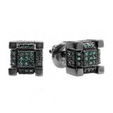 0.20 Carat (ctw) Sterling Silver Real Round Diamond Iced Mens Hip Hop Cube Dice Shape Stud Earring (Blue color) 1/5 CT