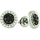 1.00 Carat (ctw) 10k White Gold Round Black & White Diamond Ladies Micro Pave Cluster Earrings