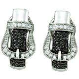 0.61 Carat (ctw) Sterling Silver Black & White Diamond Ladies Micro Pave Earrings