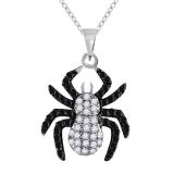 0.70 Carat (ctw) Round Black & White Diamond Unisex Gothic Spider Pendant 3/4 CT, Sterling Silver