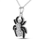 0.70 Carat (ctw) Round Black & White Diamond Unisex Gothic Spider Pendant 3/4 CT, Sterling Silver