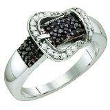 0.35 Carat (ctw) Sterling Silver Black & White Diamond Ladies Micro Pave Ring Band