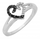 0.17 Carat (ctw) Sterling Silver Black & White Diamond Ladies Heart Shape Promise Ring