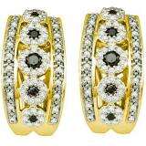0.75 Carat (ctw) 10k Yellow Gold Round White & Black Diamond Ladies Fashion Hoop Earrings