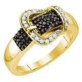 0.35 Carat (ctw) 18k Yellow Gold Plated Sterling Silver Black & White Diamond Ladies Micro Pave Ring Band