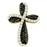 0.97 Carat (ctw) 10k Yellow Gold Round Black & White Diamond Ladies Cross Charm Pendant
