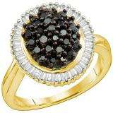 1.03 Carat (ctw) 18k Yellow Gold Plated Sterling Silver Black & White Diamond Ladies Right Hand Cluster Ring