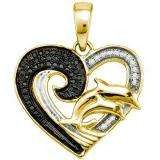 0.17 Carat (ctw) 18k Yellow Gold Plated Sterling Silver Black & White Diamond Ladies Heart Pendant