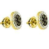 1.00 CT 10k Yellow Gold Round Black & White Diamond Micro-Pave Cluster Earrings