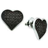 0.24 Carat (ctw) Sterling Silver Black Diamond Ladies Heart Shape Stud Earrings