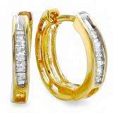 0.15 Carat (ctw) 18K Yellow Gold Plated Sterling Silver Ladies Baguette Diamond Huggies Hoop Earrings