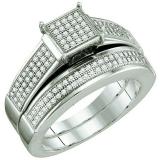 0.40 Carat (ctw) Sterling Silver Round White Diamond Ladies Micro Pave Engagement Ring Bridal Set