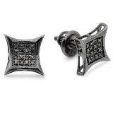 0.10 Carat (ctw) Sterling Silver Black Real Diamond Kite Shape Mens Hip Hop Iced Stud Earrings