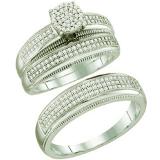 0.50 Carat (ctw) 10k White Gold Round White Diamond Men's & Women's Micro Pave Engagement Ring Bridal Trio Set