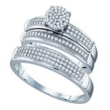 0.40 Carat (ctw) 10k White Gold Round White Diamond Men & Women's Micro Pave Engagement Ring Trio Bridal Set