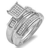 0.19 Carat (ctw) Sterling Silver Round White Diamond Womens Micro Pave Engagement Ring Bridal Set
