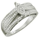 0.25 Carat (ctw) Sterling Silver White Diamond Ladies Micro Pave Engagement Ring