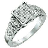 0.20 Carat (ctw) Sterling Silver Brilliant White Diamond Ladies Micro Pave Engagement Ring