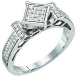 0.20 Carat (ctw) Sterling Silver White Diamond Ladies Micro Pave Engagement Ring