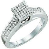 0.25 Carat (ctw) Sterling Silver White Diamond Ladies Micro Pave Engagement Ring