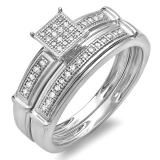 0.12 Carat (ctw) Sterling Silver Round White Diamond Men & Womens Micro Pave Engagement Ring Bridal Set