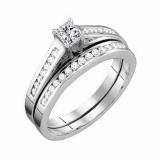 0.50 Carat (ctw) 10k White Gold Princess & Round Diamond Ladies Bridal Engagement Ring Matching Band Wedding Set