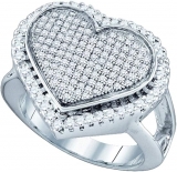 Sterling Silver Womens Round Diamond Heart Cluster Ring 3/4 ctw