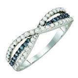 0.49 Carat (ctw) 14k White Gold Round Blue & White Diamond Ladies Right Hand Band