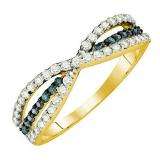 0.49 Carat (ctw) 14k Yellow Gold Round Blue & White Diamond Ladies Right Hand Band