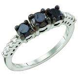 1.06 Carat (ctw) 10k White Gold Round Black & White Diamond Ladies Three Stone Engagement Ring