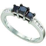 0.83 Carat (ctw) 10k White Gold Black & White Diamond Ladies Three Stone Engagement Ring