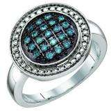 0.20 Carat (ctw) Sterling Silver Blue Diamond Ladies Cluster Ring