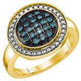 0.20 Carat (ctw) 18k Yellow Gold Plated Sterling Silver Blue Diamond Ladies Cluster Ring