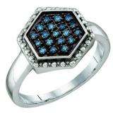 0.18 Carat (ctw) Sterling Silver Blue Diamond Ladies Cluster Ring