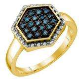 0.18 Carat (ctw) 18k Yellow Gold Plated Sterling Silver Blue Diamond Ladies Cluster Ring