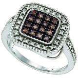 0.19 Carat (ctw) Sterling Silver White & Cognac Diamonds Ladies Vintage Style Ring