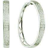 0.80 Carat (ctw) 10k White Gold Round White Diamond Ladies Micro Pave Hoops Earrings