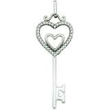 0.10 Carat (ctw) 10k White Gold Round White Diamond Ladies Double Heart Key Pendant