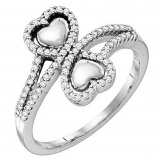 0.25 Carat (ctw) 10k White Gold Round White Diamond Ladies Bridal Double Heart Promise Ring